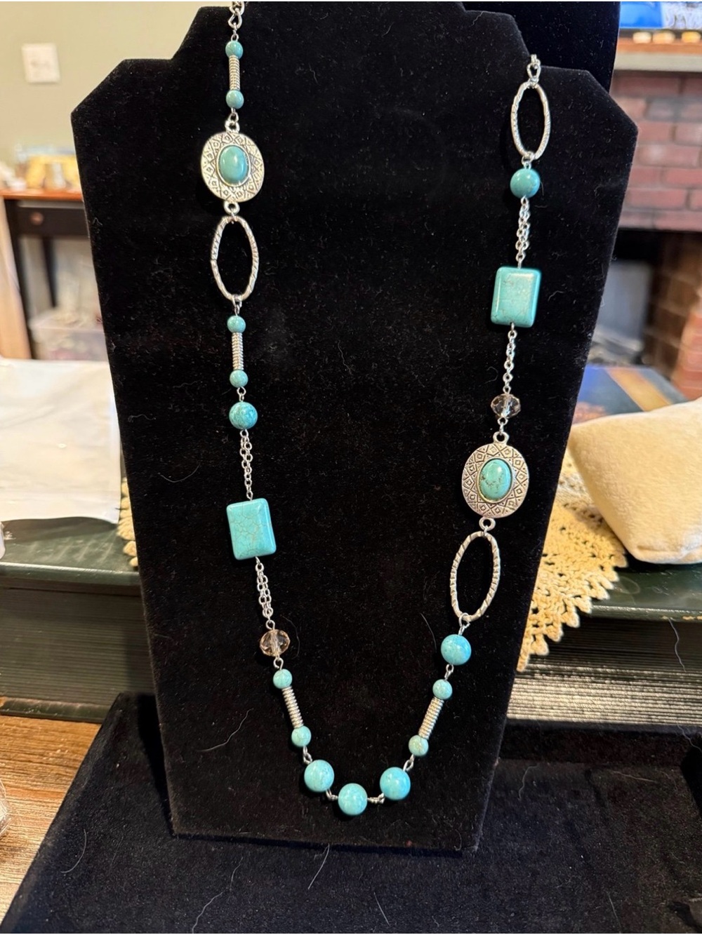 Turquoise Beaded Long Necklace - Women Jewelry